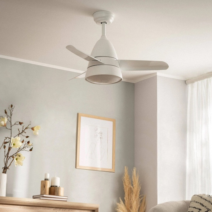 Ventilateur de Plafond Blanc avec LED avec couleurs de lumière sélectionnable et moteur silencieux