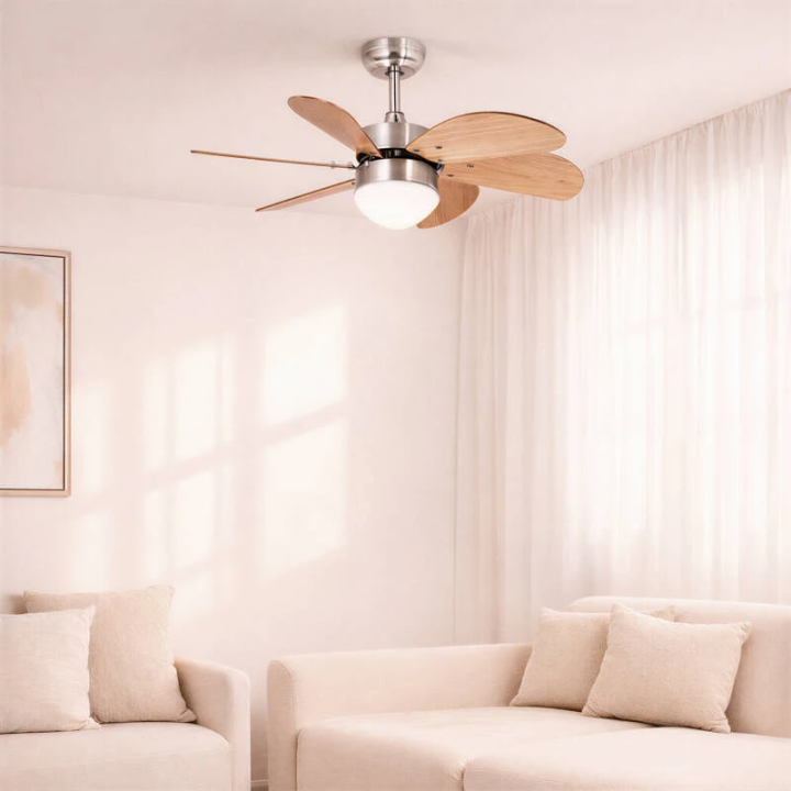 Ventilateur de plafond silencieux Orion Bois 81 cm LED CCT moteur DC – Nickel