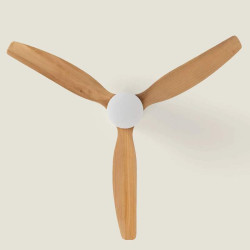 Ventilateur de Plafond Moderne Blanc avec Pales en Bois clair Éclairage et Moteur Silencieux