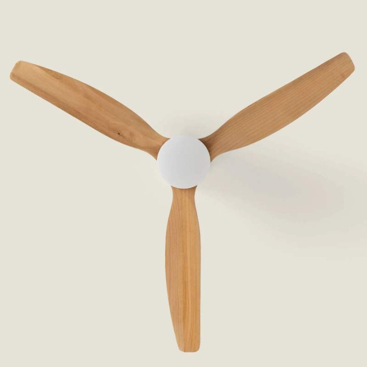 Ventilateur de Plafond Moderne Blanc avec Pales en Bois clair Éclairage et Moteur Silencieux