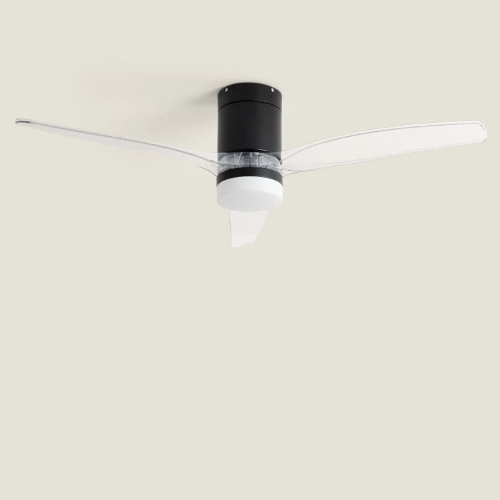 Ventilateur de Plafond Moderne Noir avec Pales Transparentes Éclairage et Moteur Silencieux