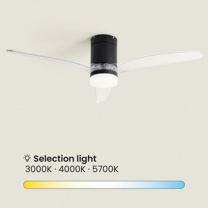 Ventilateur de Plafond Moderne Noir avec Pales Transparentes Éclairage et Moteur Silencieux