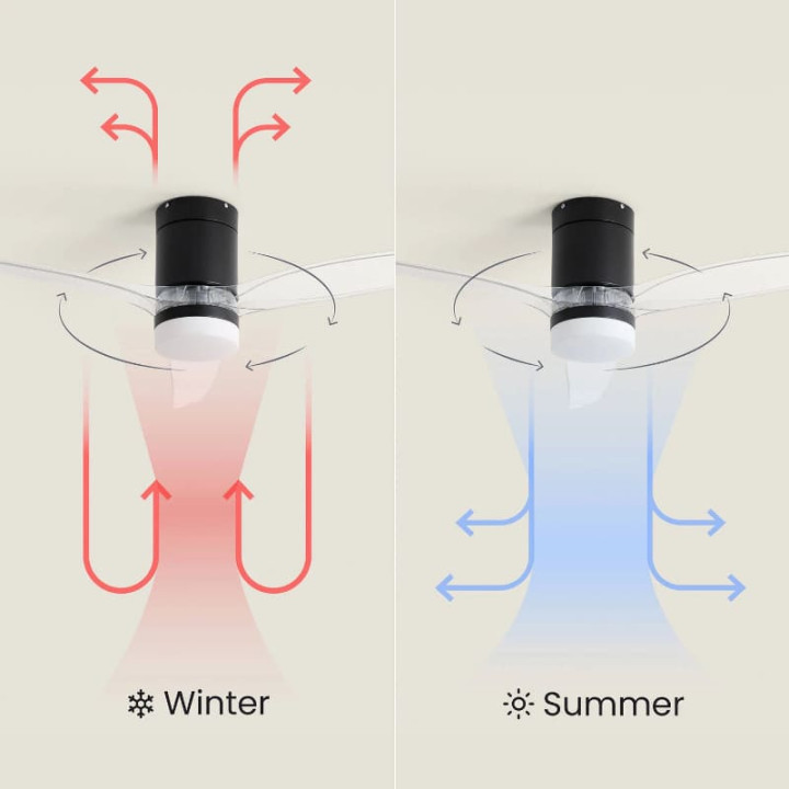 Ventilateur de Plafond Moderne Noir avec Pales Transparentes Éclairage et Moteur Silencieux
