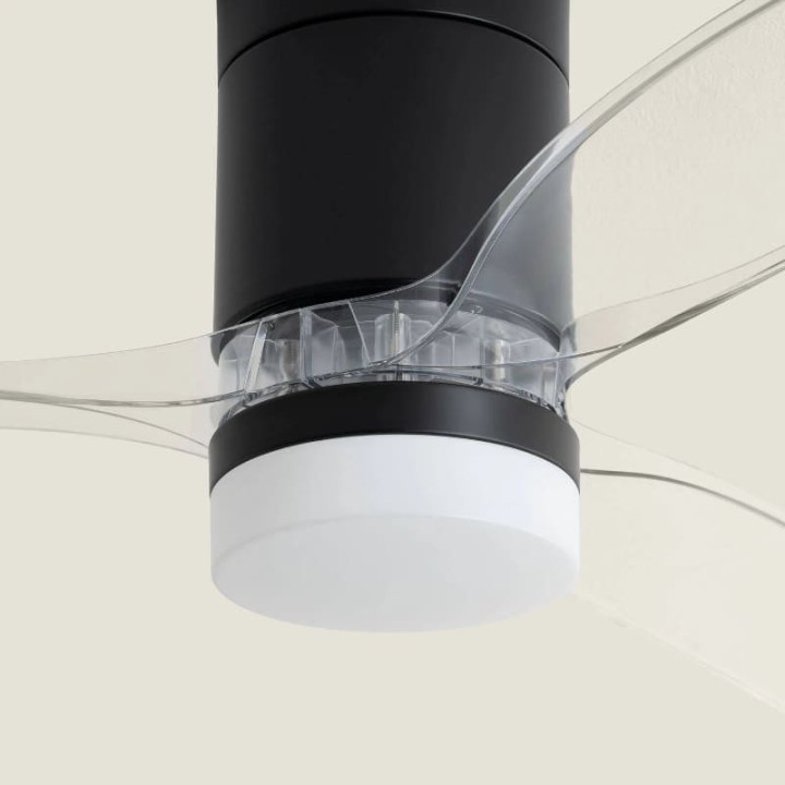 Ventilateur de Plafond Moderne Noir avec Pales Transparentes Éclairage et Moteur Silencieux