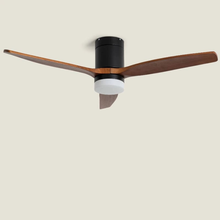 Ventilateur de Plafond Moderne Noir avec Pales en Bois Foncé Éclairage et Moteur Silencieux