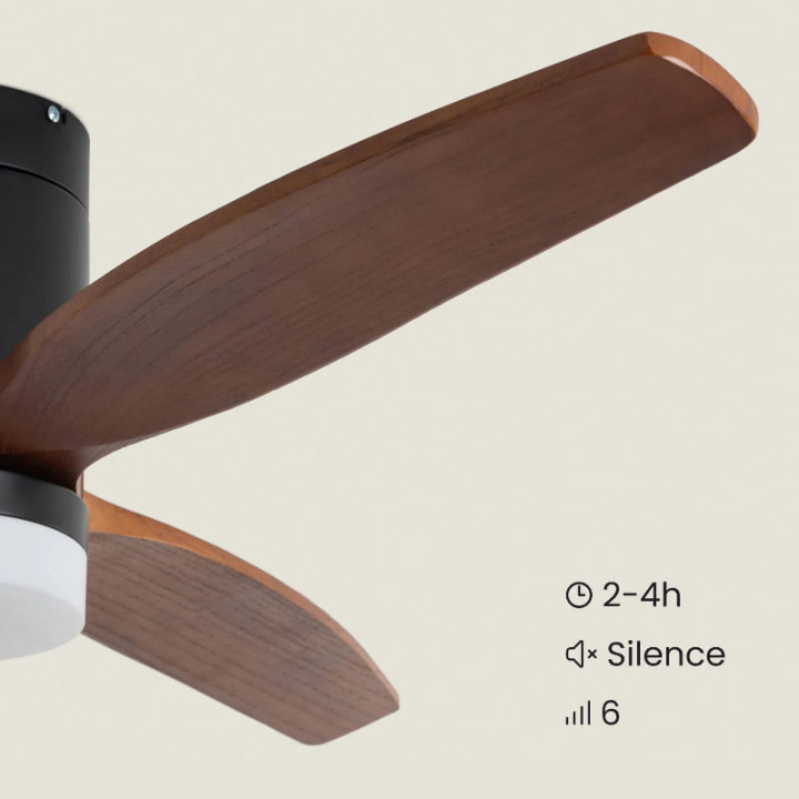Ventilateur de Plafond Moderne Noir avec Pales en Bois Foncé Éclairage et Moteur Silencieux