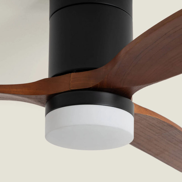 Ventilateur de Plafond Moderne Noir avec Pales en Bois Foncé Éclairage et Moteur Silencieux
