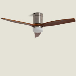 Ventilateur de Plafond Moderne Nickel avec Pales en Bois Foncé Éclairage et Moteur Silencieux