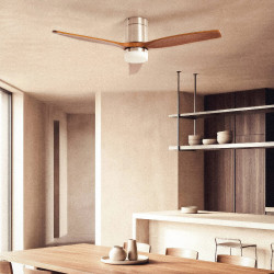 Ventilateur de Plafond Moderne Nickel avec Pales en Bois Foncé Éclairage et Moteur Silencieux
