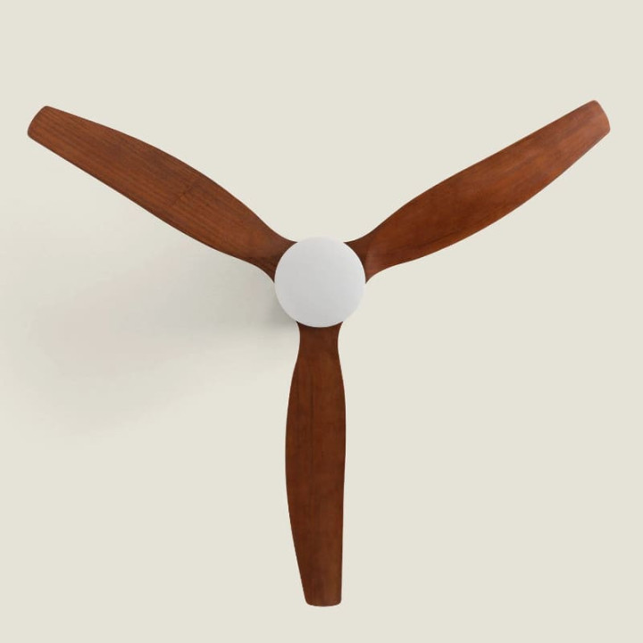 Ventilateur de Plafond Moderne Nickel avec Pales en Bois Foncé Éclairage et Moteur Silencieux