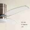 Ventilateur de Plafond Moderne Nickel avec Pales Transparente Éclairage et Moteur Silencieux