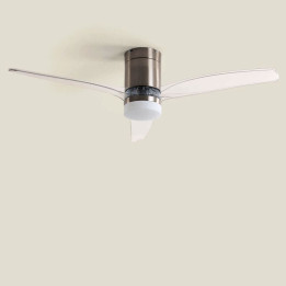 Ventilateur de Plafond Moderne Nickel avec Pales Transparente Éclairage et Moteur Silencieux