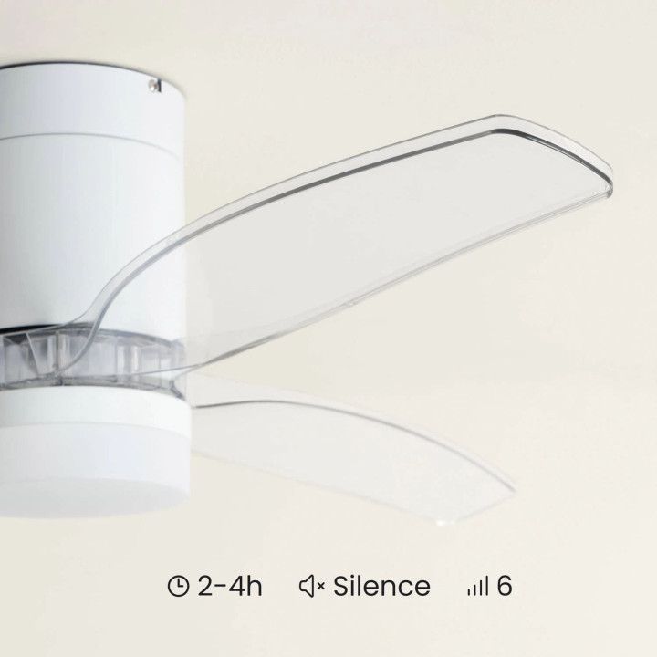 Ventilateur de Plafond Moderne Blanc avec Pales Transparente Éclairage et Moteur Silencieux