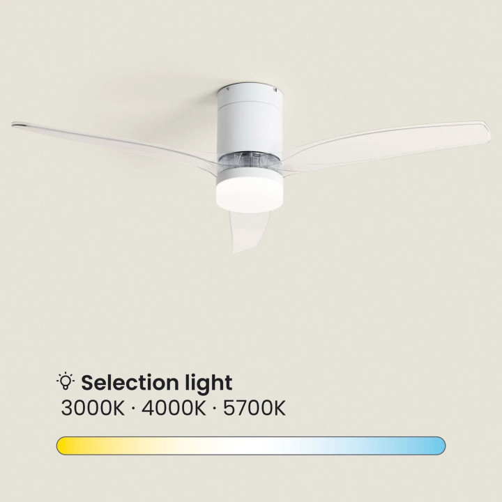 Ventilateur de Plafond Moderne Blanc avec Pales Transparente Éclairage et Moteur Silencieux