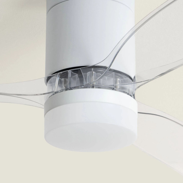 Ventilateur de Plafond Moderne Blanc avec Pales Transparente Éclairage et Moteur Silencieux
